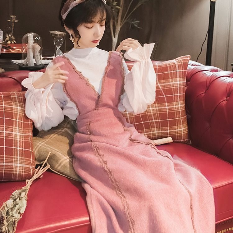 セットアップ レディース 秋冬 可愛い ブラウス トップス スカート つりスカート Aラインスカート