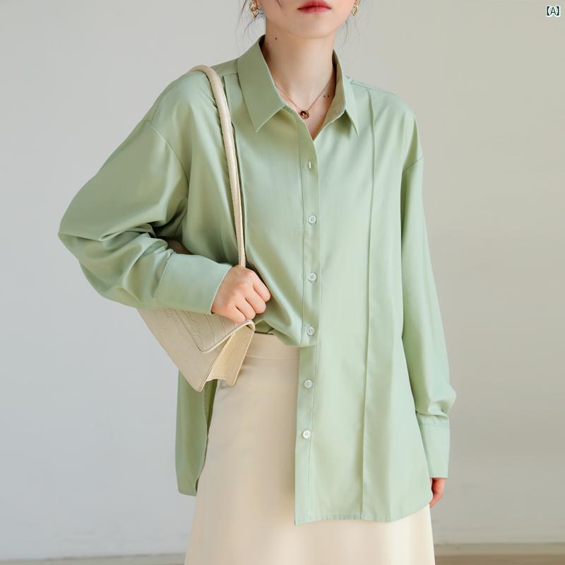 レディース ファッション　レディース　カジュアル　上品　綺麗　外出 秋 グリーン モーダル 長袖 シャツ プロ 通勤 トップ