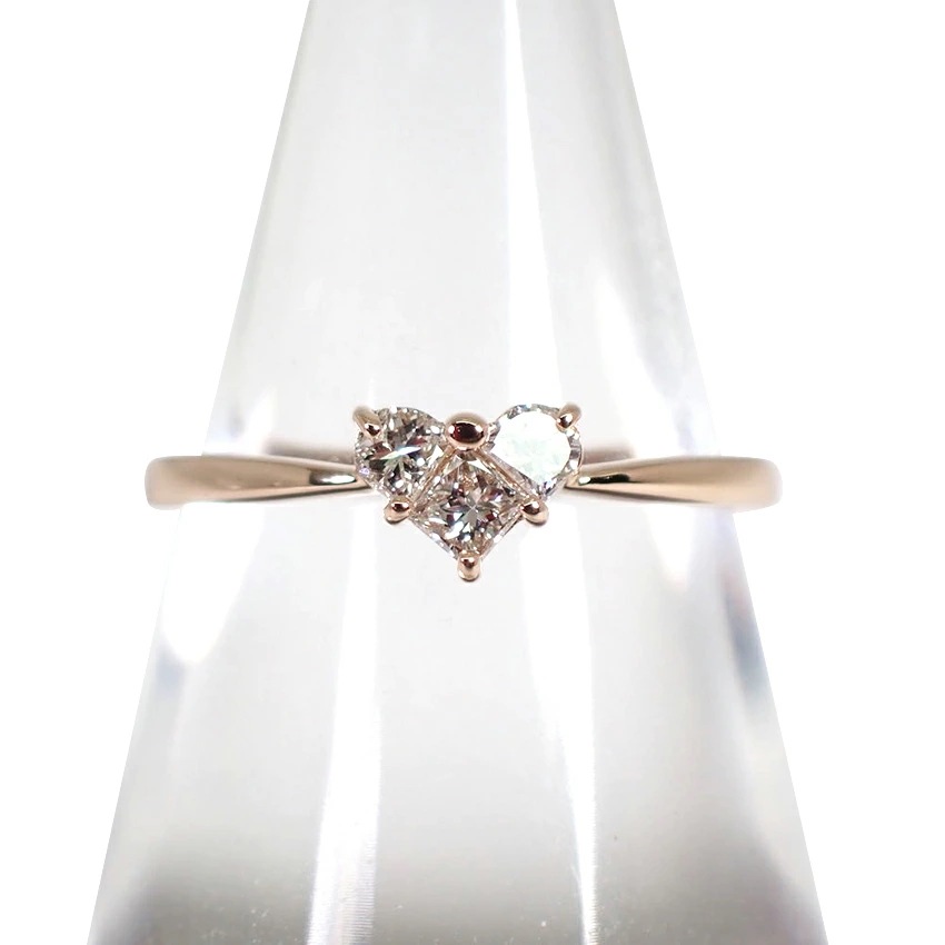 【中古】K18PG ダイヤモンド/0.23ct ハートリング 9号[g366-58］