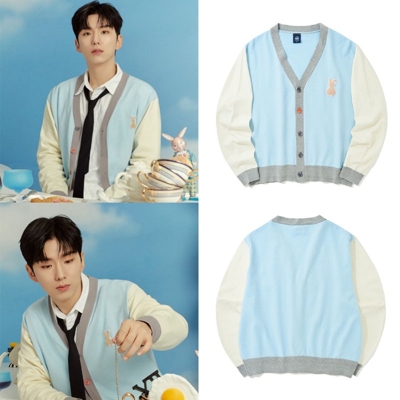【MONSTA X キヒョン着用】バニーベア 配色 カーディガン スカイブルー / Bunny Bear Combination Cardigan