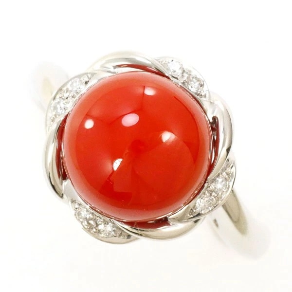 PT900 プラチナ リング 14号 サンゴ ダイヤ 0.07 カード鑑別書 ジュエリー 中古