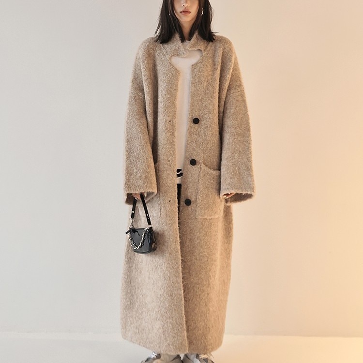 レイジースタイルゆったり膝上スリムセーターコート風ニットセーターレディースレースアップロングコート