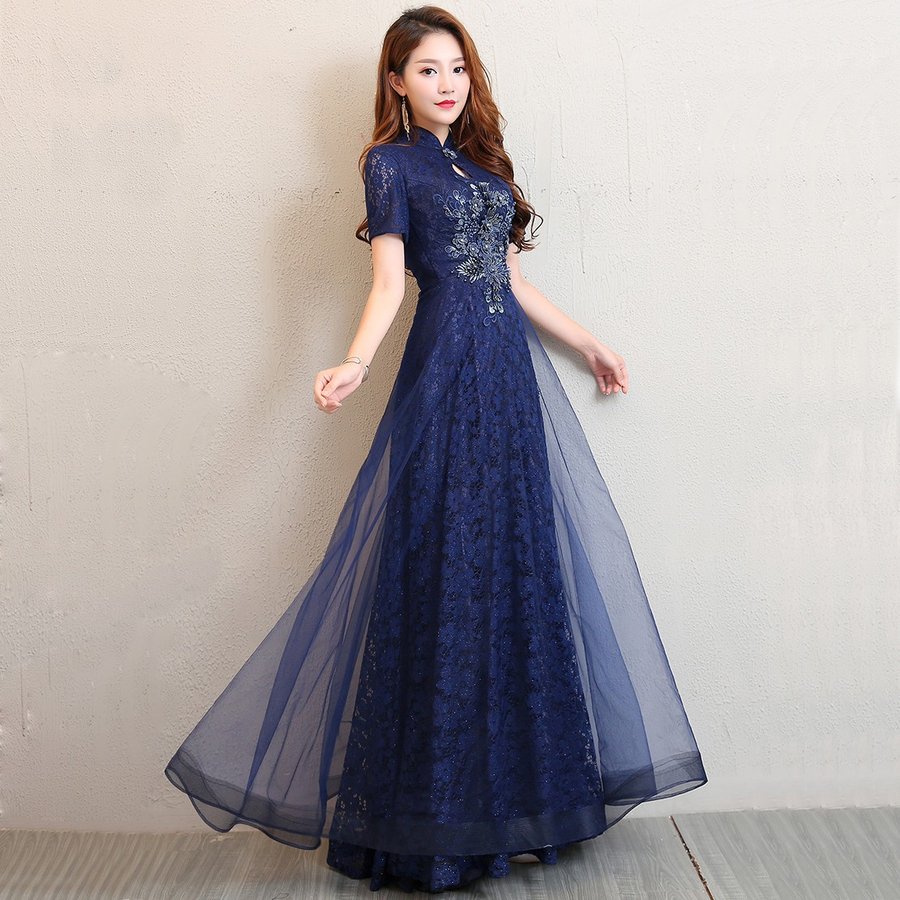 カラードレス 青 二次会 安い パーティー ロング 結婚式 半袖 イブニングドレス 披露宴 花嫁 フォーマルドレス 演奏会 カクテルドレス 発表会 aラインドレス 9,012円