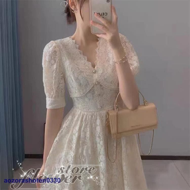 白ワンピース 膝丈ワンピース レディース 袖あり 半袖 Aラインワンピース 体型カバー 20代 ホワイトワンピース 可愛い 二次会 お呼ばれ 夏ワンピース