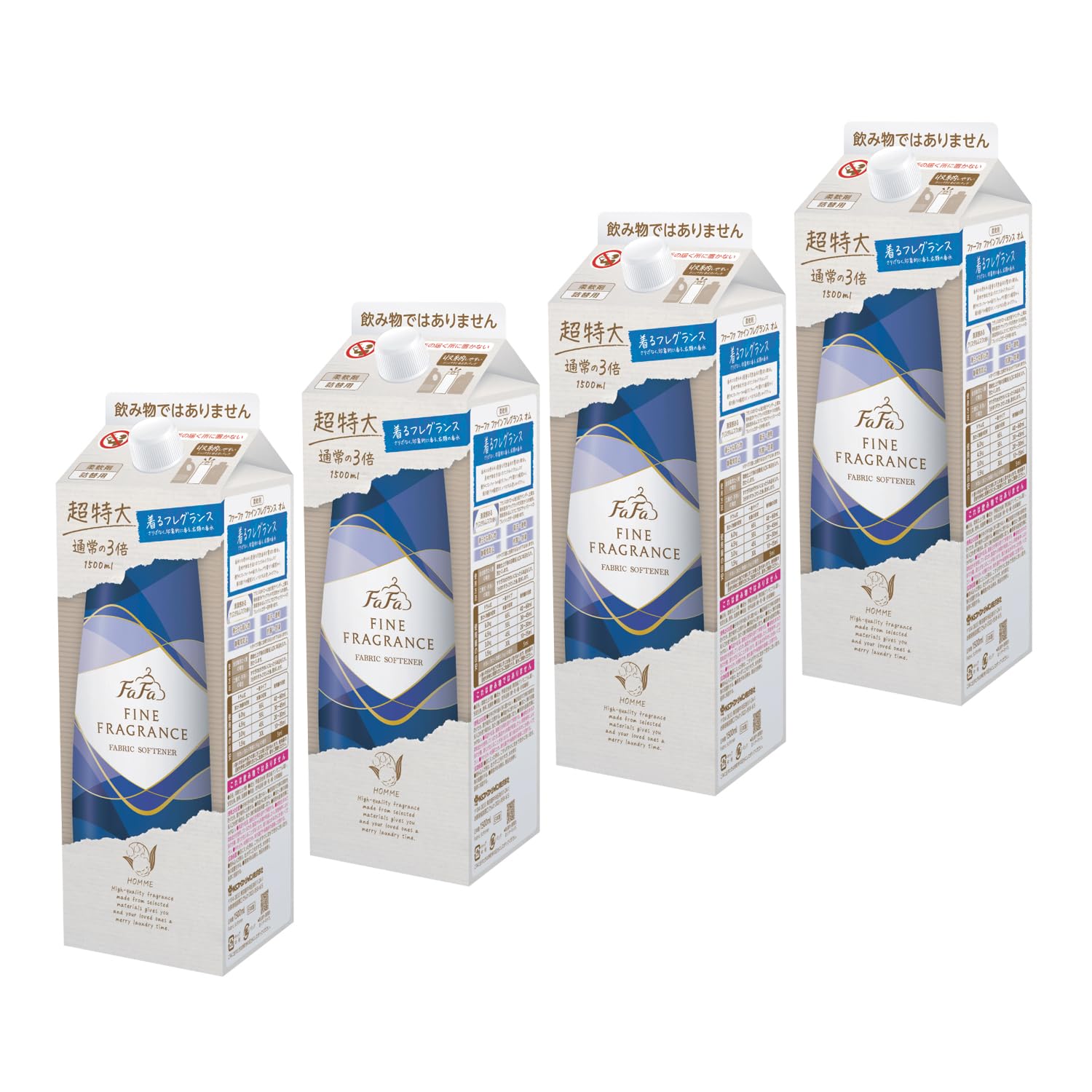 ファーファ 濃縮 柔軟剤 ファインフレグランス オム 詰替 エコ パック 超特大 (1500ml) クリスタル ムスク の香り 4個 セット