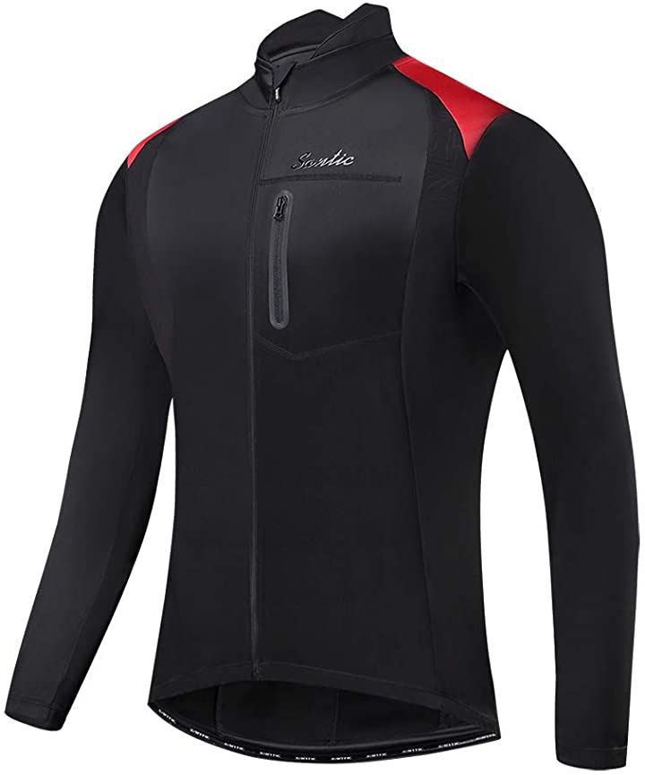 メンズ サイクルジャージ 長袖 サイクルジャケット ウィンドブレーカー 防風 防寒 秋冬用 XXL(ブラック/レッド, 2XL)
