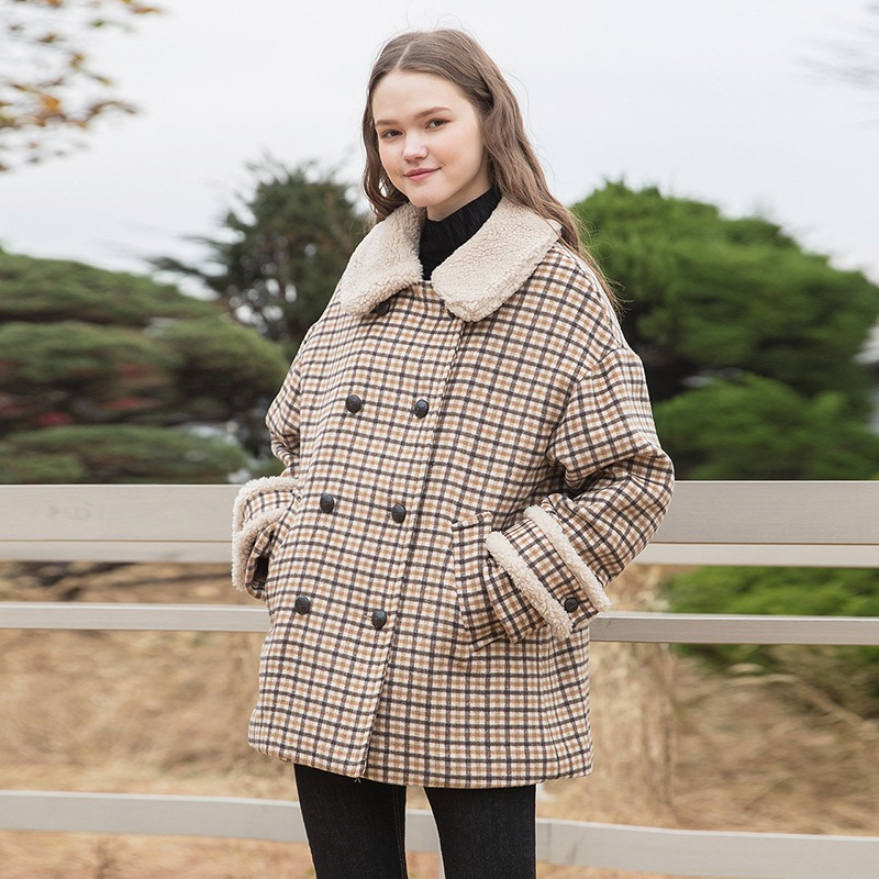[CLET] 20FW / FUR CHECK DOUBLE COAT / 韓国のデザイナーブランド! / キルティング裏地で暖かいファーコート/ 韓国ファッション/ / かんこく / コート / 毛