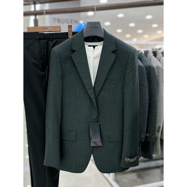 メンズ ウール 70% カシミア混紡 ダークグリーン 緑色 カラー カジュアル セットアップ コンビ 秋冬 ジャケット