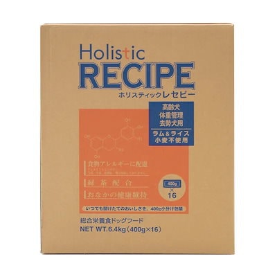 他サイト： ドッグフード　ホリスティックレセピー　ラム＆ライス　シニア　６．４ｋｇ（４００ｇX１６袋）　【高齢犬　フード　犬】　ＣＲＣ45―03―77―00―00の商品画像