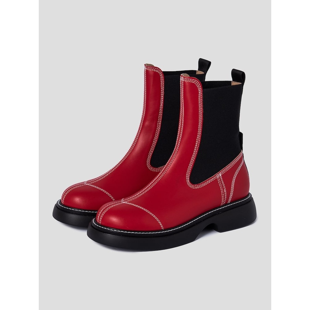 GANNI エブリデイミッドチェルシーブーツ-バルバドスチェリー FW23/QN39K3A036