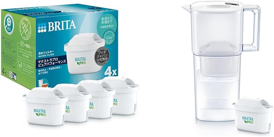 【セット買い】ブリタ 浄水器 交換用 カートリッジ 4個入り 【日本正規品】 + ポット型 浄水器 リクエリろ過水容量:1.15L(全容量:2.2L) カートリッジ 1個付き 【日本正規品】