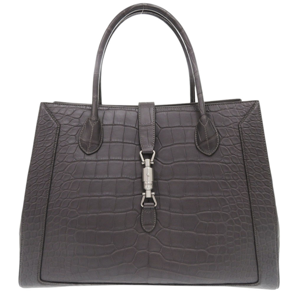 新品同様 ジャッキー1961 ラージトート トートバッグ アリゲーターマット グレー 1136【中古】 レディース