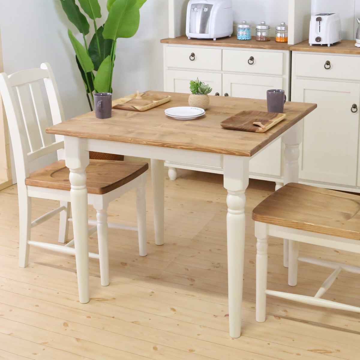 ダイニングテーブル 2人掛け 幅80cm 天然木 カントリー調 二人掛け 食卓 カフェテーブル テーブル 木製 単品 パイン 無垢 フレンチカントリー調 ナチュラル 木目調 クラシカル 装飾脚