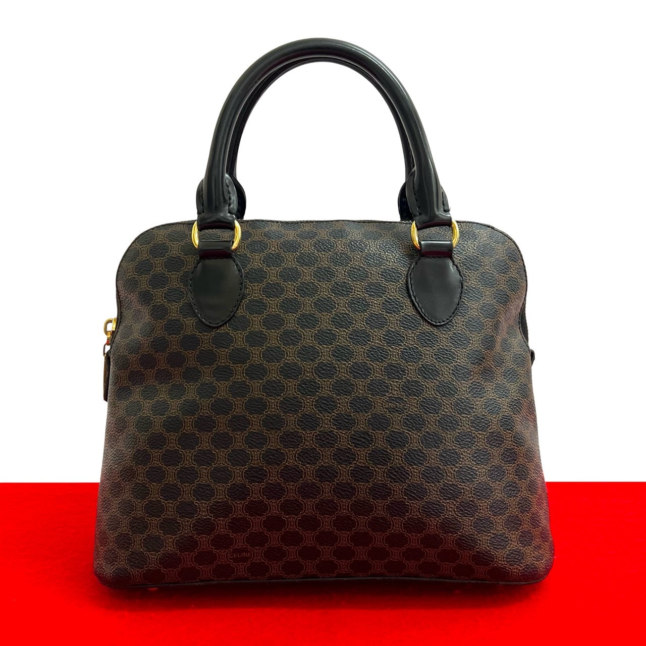 ヴィンテージ マカダム ブラゾン トリオンフ 柄ハンドバッグ レザー PVC ブラック 104-6