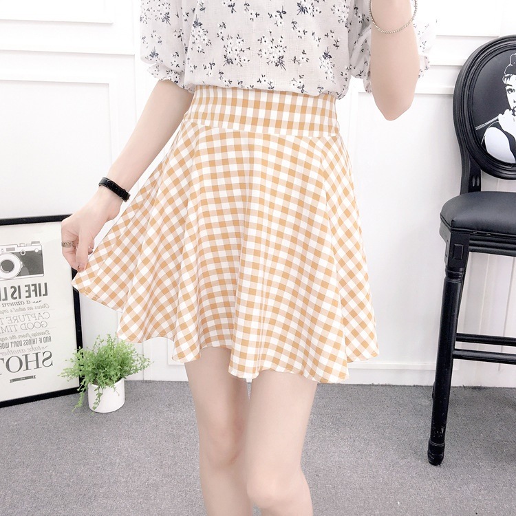 3023.チェック柄ミニ丈ハイウエストスカート（オレンジ）