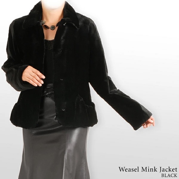 ウィーゼルギャザージャケットブラック高級ミンクのBIG