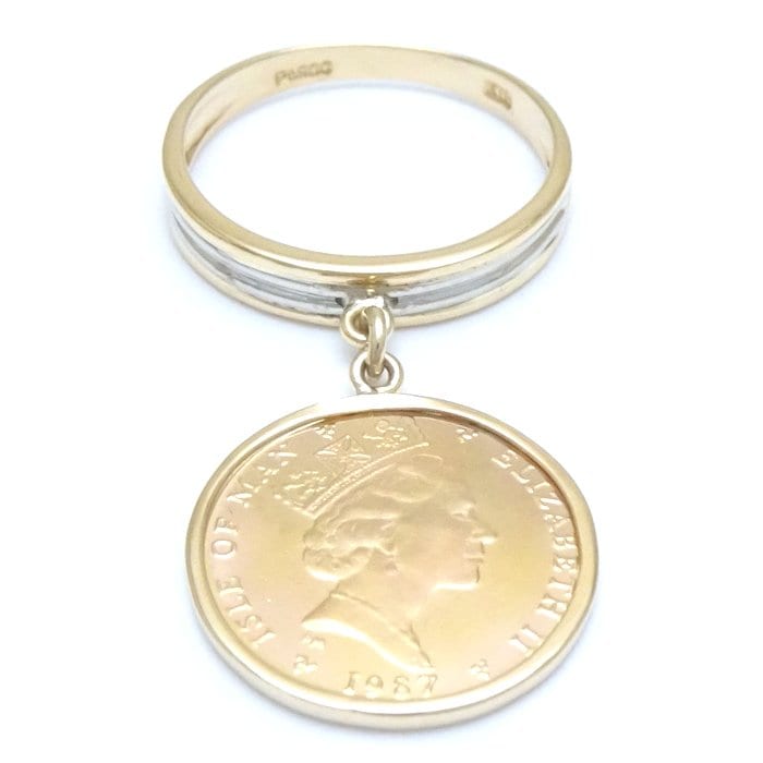 K22 1/20oz マン島エンジェル コイン 1987年 リング 指輪 金貨 11号 K18YG イエローゴールドxPt900プラチナ /65011【中古】