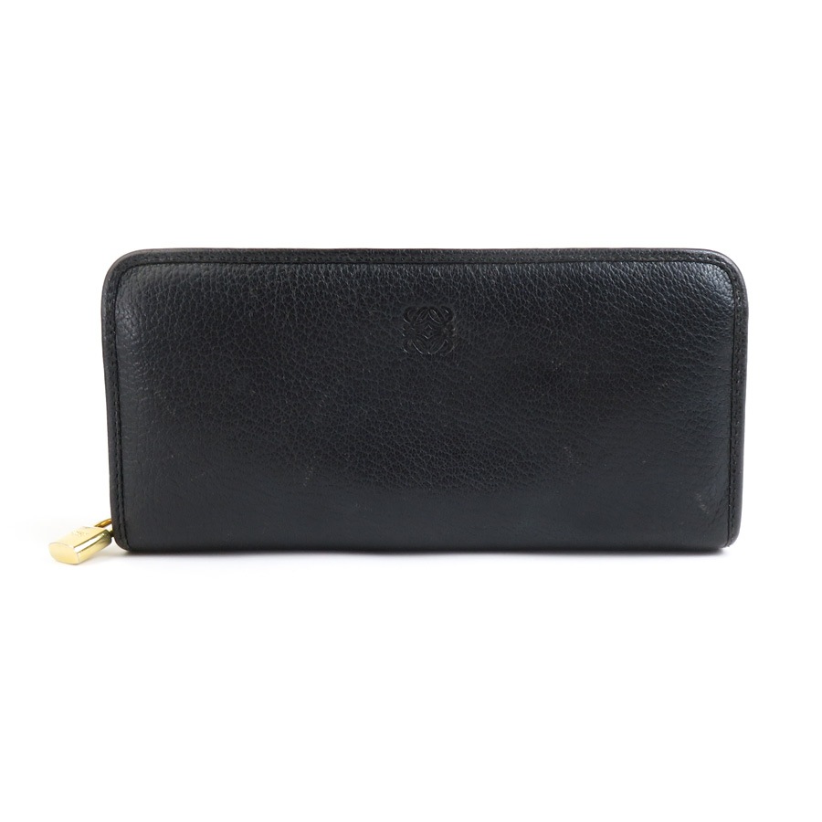 ロエベ LOEWE ラウンドファスナー長財布 アナグラム レザー ブラック ゴールド レディース e58963a