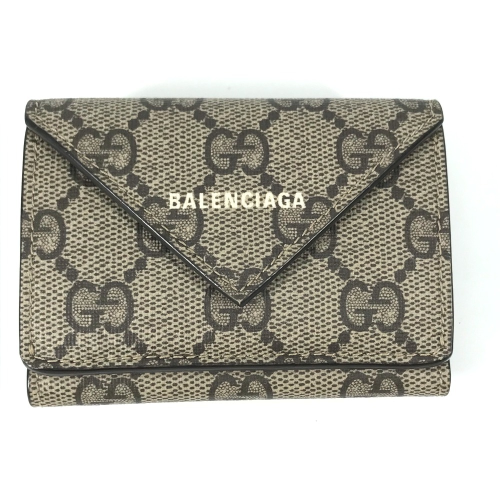 3つ折り財布 681704 ペーパー ミニ ウォレット BALENCIAGA バレンシアガ コラボ ザ ハッカー プロジェクト GGスプリームキャンバス ベージュ