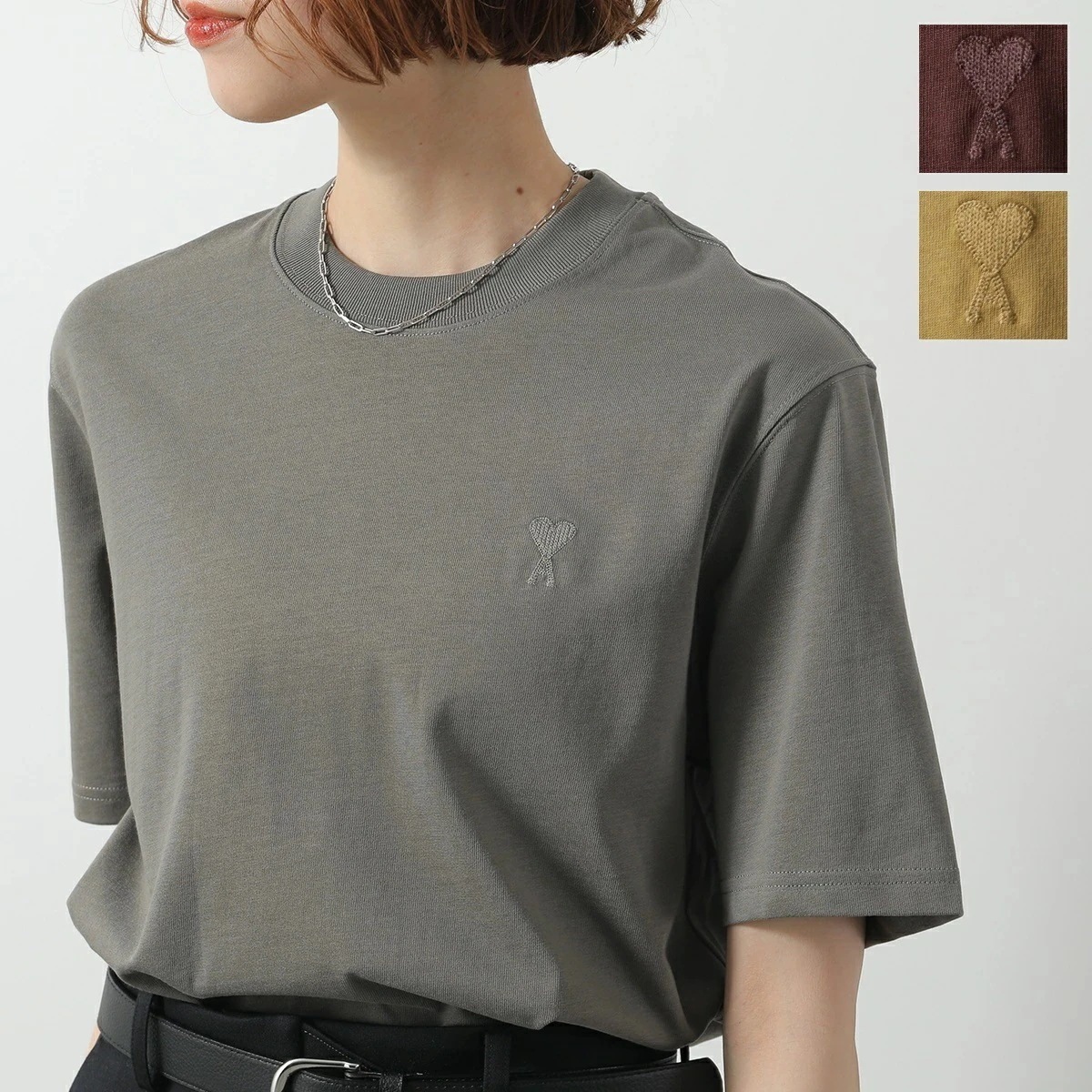 ami paris アミパリス Tシャツ Ami de Coeur TShirt UTS074.726 レディース オーガニックコットンジャージー ボクシーフィット ロゴ刺繍 カラー3色 【mega】