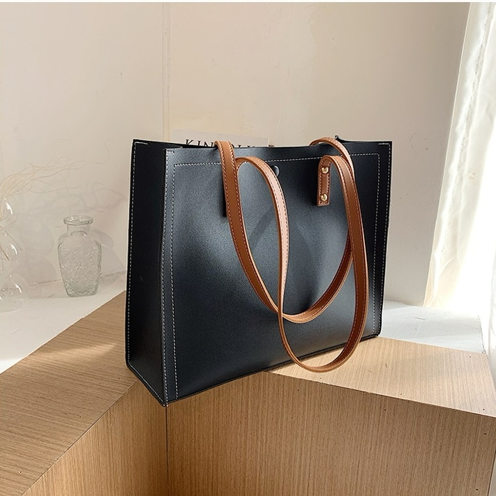 バッグ レディースバッグ ショルダー トートバッグ 通勤バック 肩がけバック 大容量 多収納 柔らかい ブラック ホワイト スクエア型 PU ポリエステル 10代 20代 個性的 こなれお出かけ