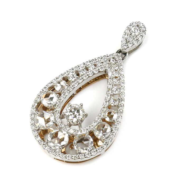Pt900/K18PG ダイヤ ペンダントトップ ダイヤモンド0.25ct/1.35ct 7.0g ローズカット レディース 中古 美品