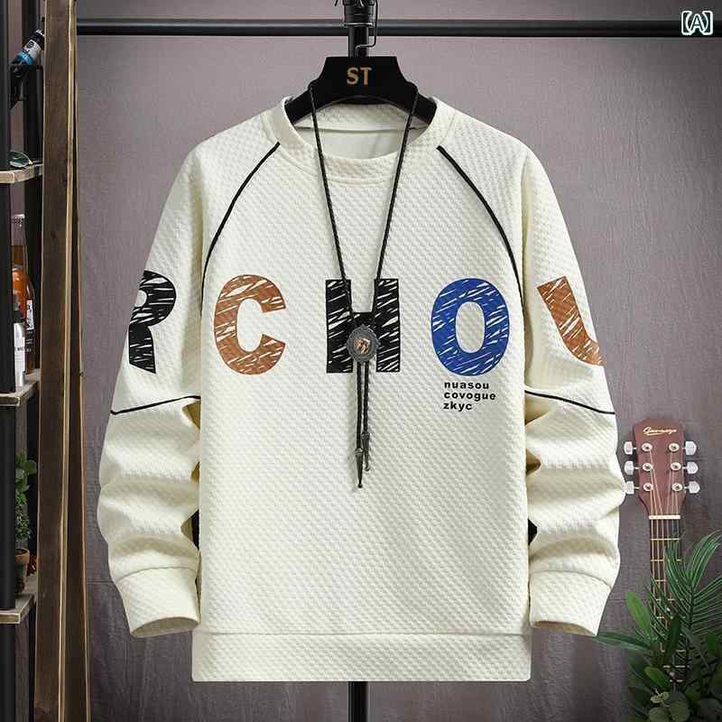 メンズ トップスス おしゃれ ニット セーター プルオーバー ラウンドネック レター カラー プリント 長袖