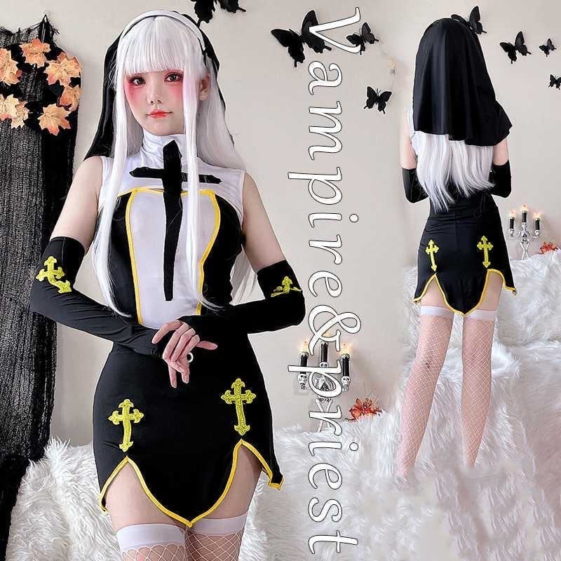 ハロウィン 今 短纳期 コスプレ 修道女 レディース コスム 学園祭 文化祭 M XL ワンピース 4,627円