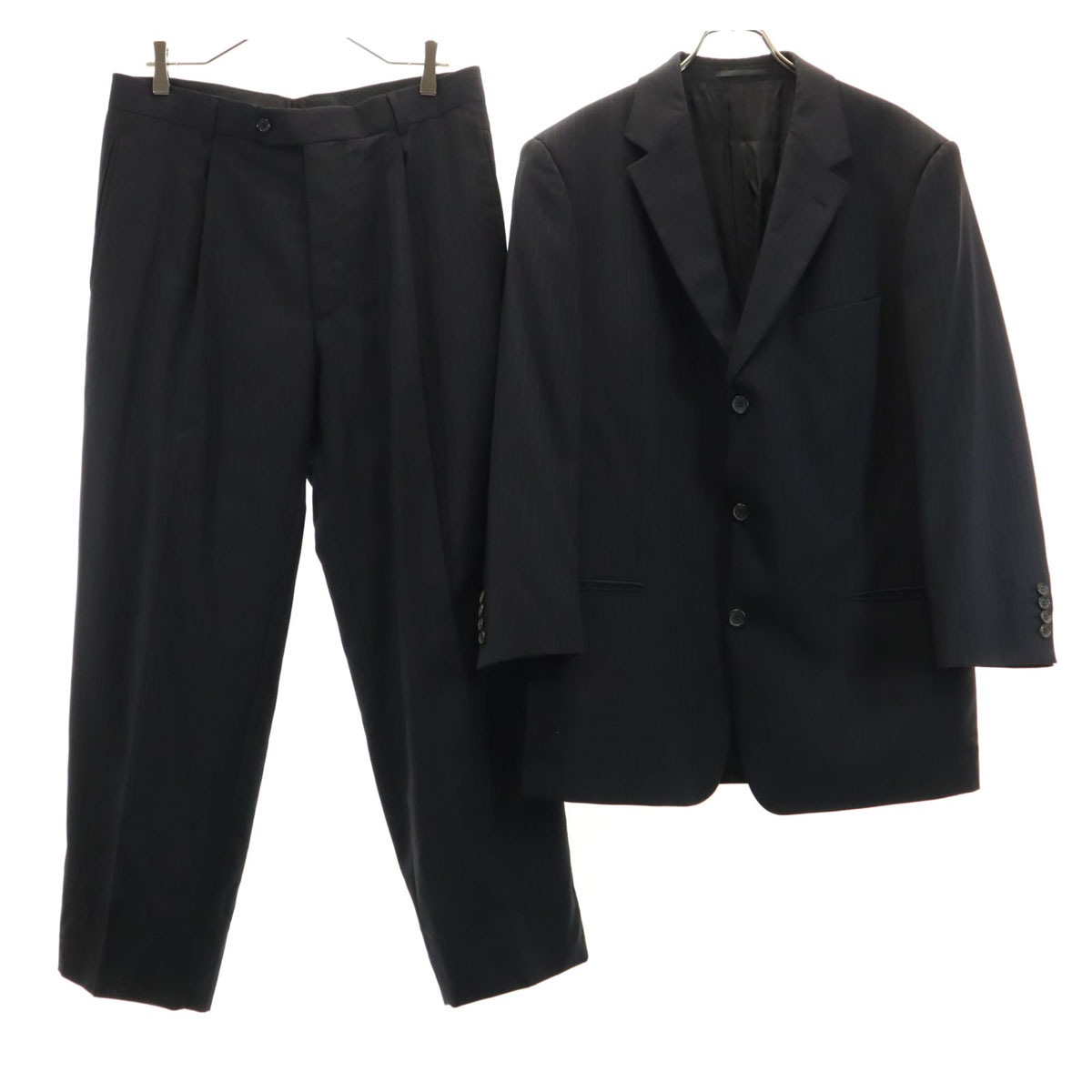 ストライプ柄 スーツ 上下セットアップ 52 ブラック メンズ 古着