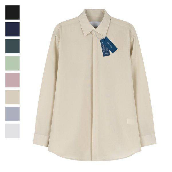 メンズベーシック隠しボタンリンクルフリー長袖シャツ ET-SHA-Q009-ベージュ