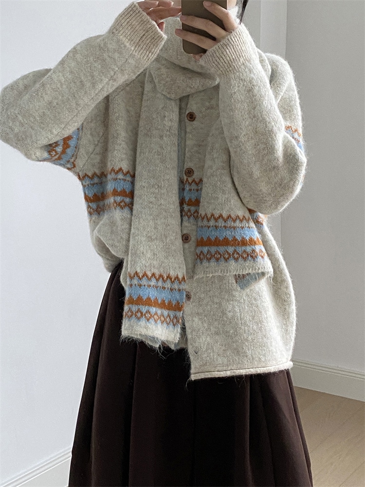 通勤する 2025 AW ソフトニット カーディガン 付属ネックウォーマー ルーズシルエット 丸首 保温 おしゃれ着 4,171円