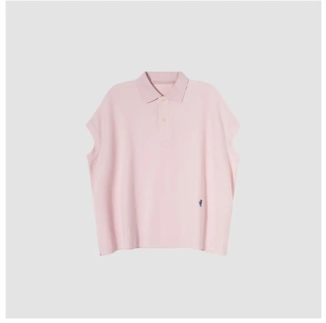27T1528-綿100%のポロ襟・ドロップショルダー半袖Tシャツ