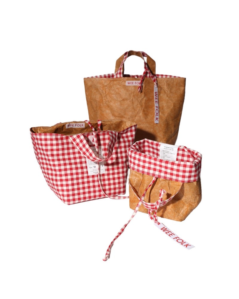 韓国限定 [LOFA SEOUL] タイベック クラフト ペーパー ピクニック ギンガム バッグ RED S/M/L