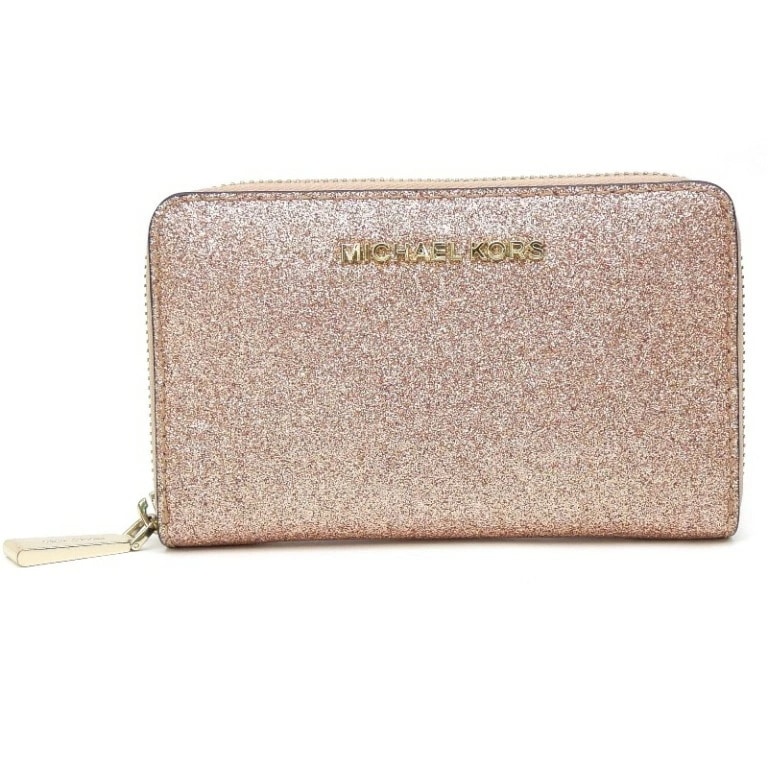 マイケルコース MICHAEL KORS コインケース ミニ財布 ラウンドファスナー ピンクラメ 【中古】(67768)