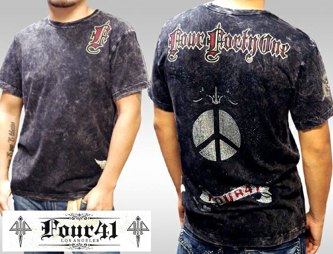 Four41 Los Angeles フォーフォーティーワン メンズ ラインストーン Tシャツ 441ピース ブラック k-116-2 スワロフスキー インポート セレブ ブランド ストリート LAセ
