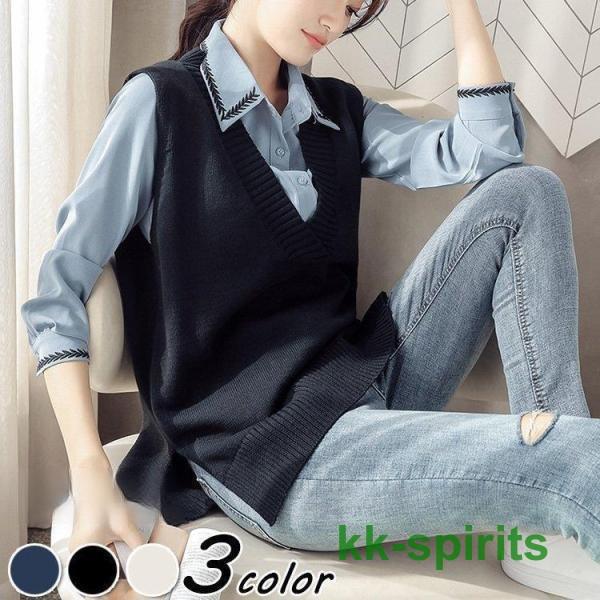 ニットベスト レディース 40代 春秋冬 ベストセーター ノースリープ 無地 Vネックニットベスト カジュアル韓国風 ゆったり 通勤 着痩せ 体型カバー 秋服