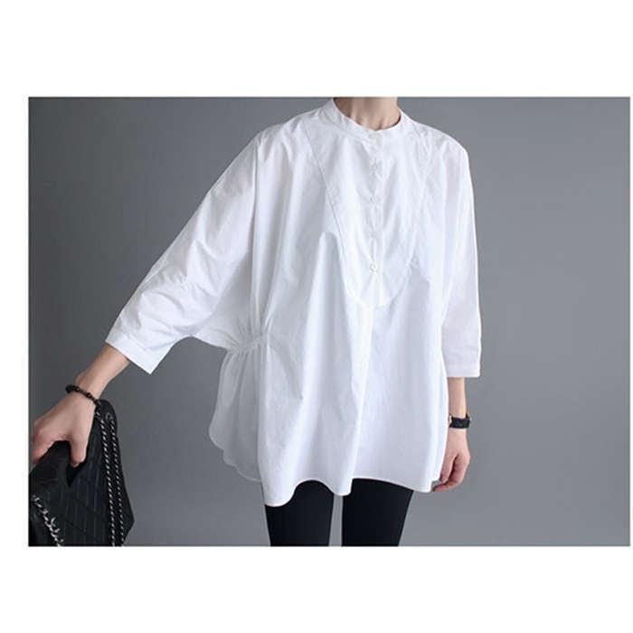 チュニック ブラウス シャツ バンドカラー レディース 秋 春 7分袖 綿 ボリューム袖 大きいサイズ 夏 秋 オシャレ シンプル カジュアル 着回 5,896円
