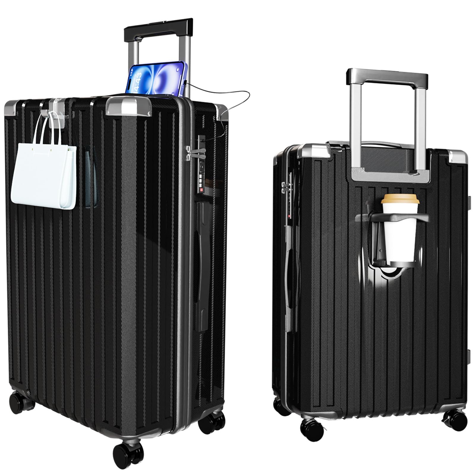[サインキングダム] スーツケース キャリーケース 【2025年新登場&多機能 】キャリーバッグ mサイズ 60L 耐衝撃 USBポート付き カップホルダー付き ダブルキャスター 軽量設計 ストッパー