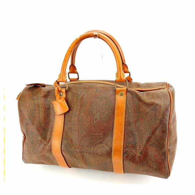 ボストンバッグ ミニボストンバッグ ペイズリー ブラウン 中古