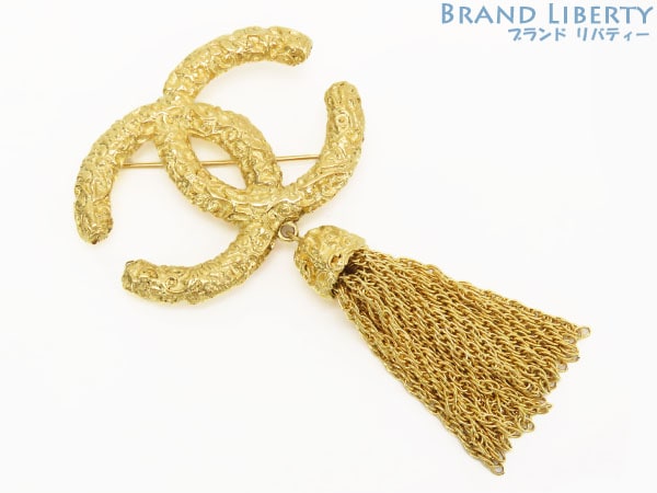 ほぼ新品シャネルココマークヴィンテージフリンジタッセルスイングチェーンブローチゴールドGP