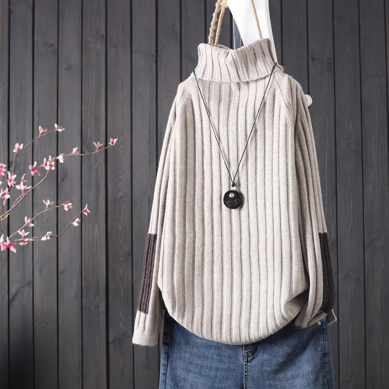 【新色追加!!】 高見えデザイン 合わせやすい ゆるい 体型カバー ハイネック 配色 ニットセーター 5,228円