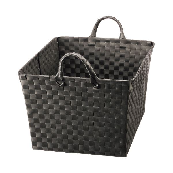 （まとめ） ちどり産業 ハンドル付き収納バスケット黒 大 1個 5セット