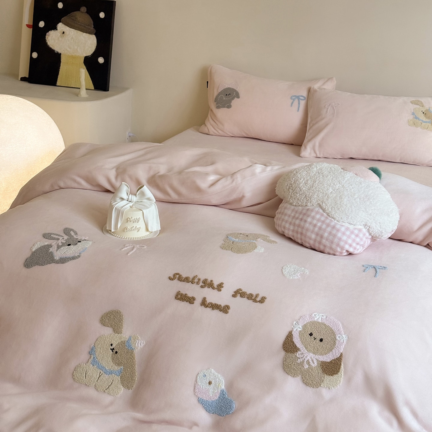 高目付 ミルク ボア 4点セット タオル 刺繍 掛けカバー 厚手 天 ボックスシーツ ボックスシーツ 4点セット 女性 A類