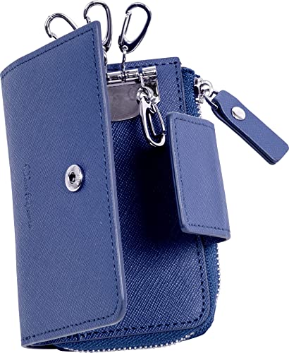 [Dom Teporna] キーケース スマートキー メンズ レディース 小銭入れ 革 財布 付き サフィアーノレザー キーリング ネイビー