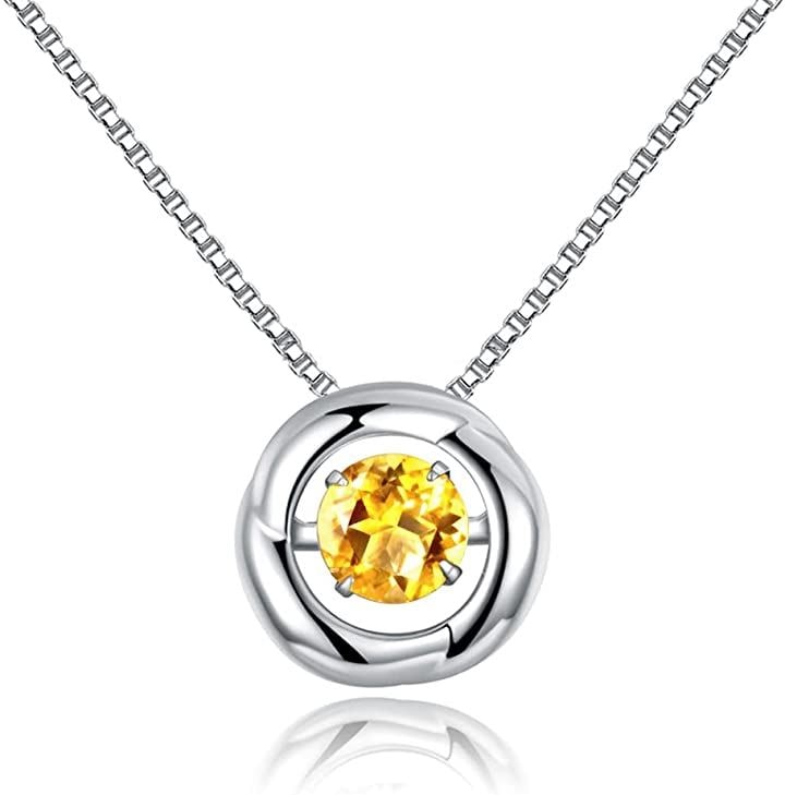シルバー925 一粒ネックレス ペンダントレディース 人工石(11月 誕生石 シトリン (黄水晶))