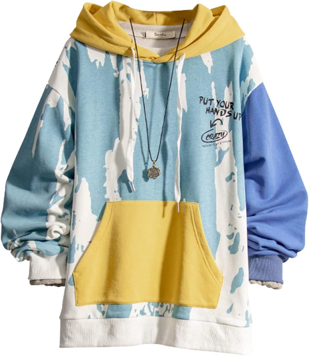 パーカー プルオーバー メンズ 春物 長袖 落書き プリント 切り替え 個性的 ストリート系 ビッグシルエット ファッション 通気 伸縮性 フード付き 体型パカー トレーナー 柔らかい 丈長め カジュ