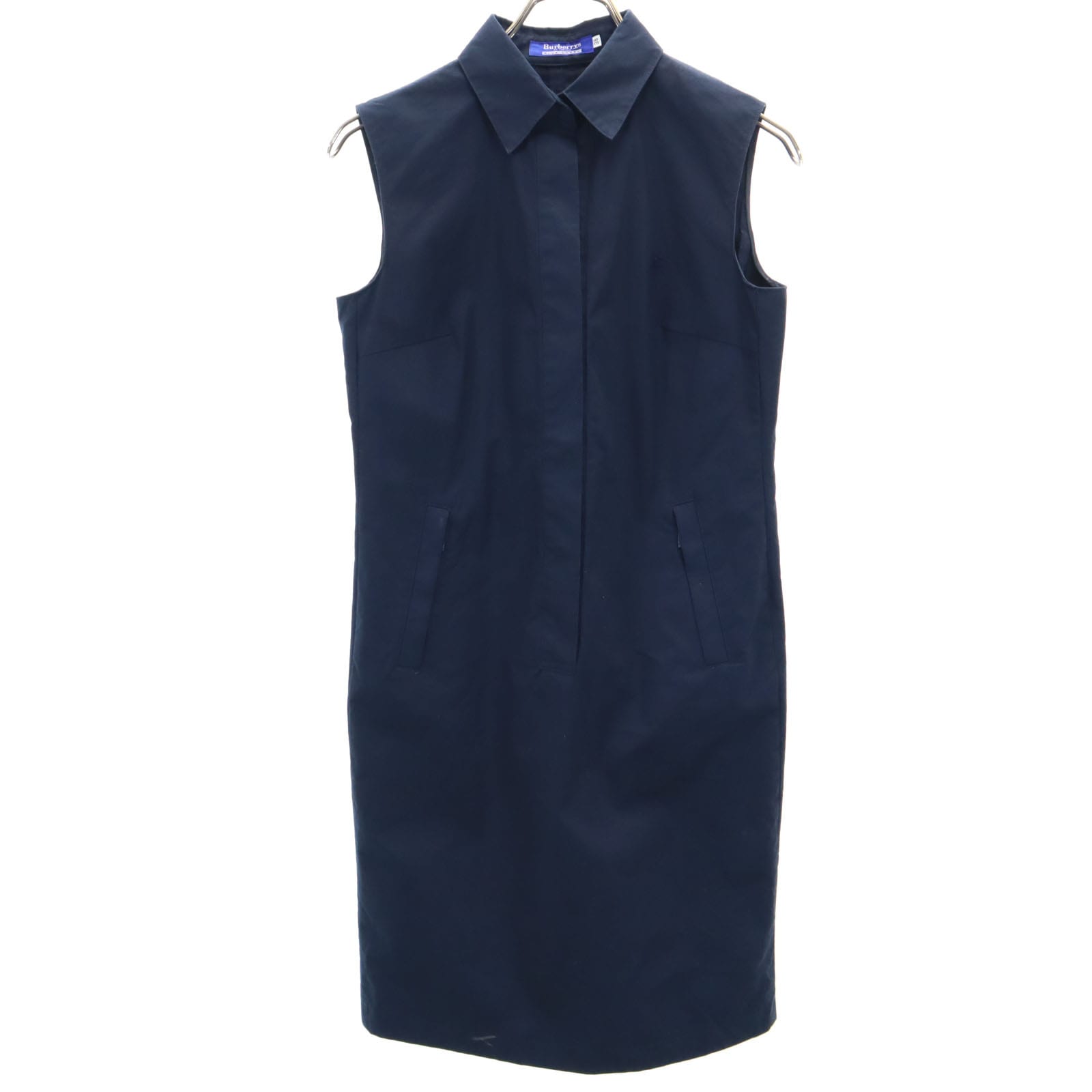 バーバリーズブルーレーベル 90s 三陽商会 ノースリーブ 膝丈ワンピース 38 ネイビー Burberrys Blue label レディース 6,760円