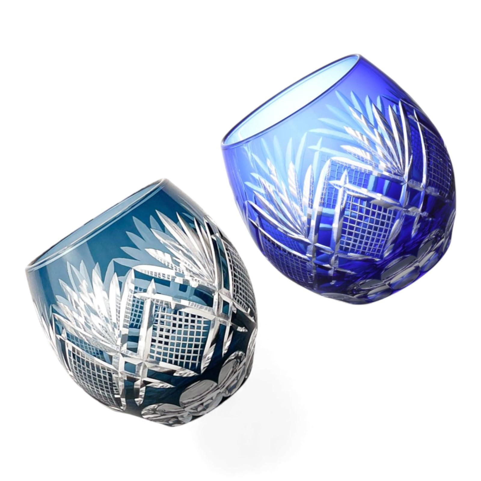 匠美風 ディナー ラグゼ 切子 ペア エッグ型 グラス カップ Φ6.9×8.9cm 350cc 華と矢 インクブルー & ブルー 煌雅 PNO.333033