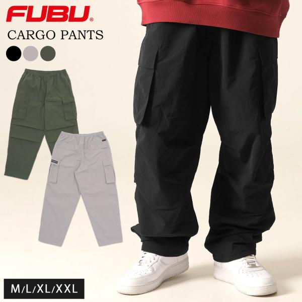 FUBU フブ カーゴパンツ ボトムス メンズ レディース 秋 冬 無地 ブランド ロゴ 6ポケット ウエストゴム メッシュ 通気性 大きいサイズ ゆったり XL XXL