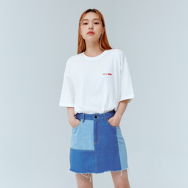patch denim mini skirt